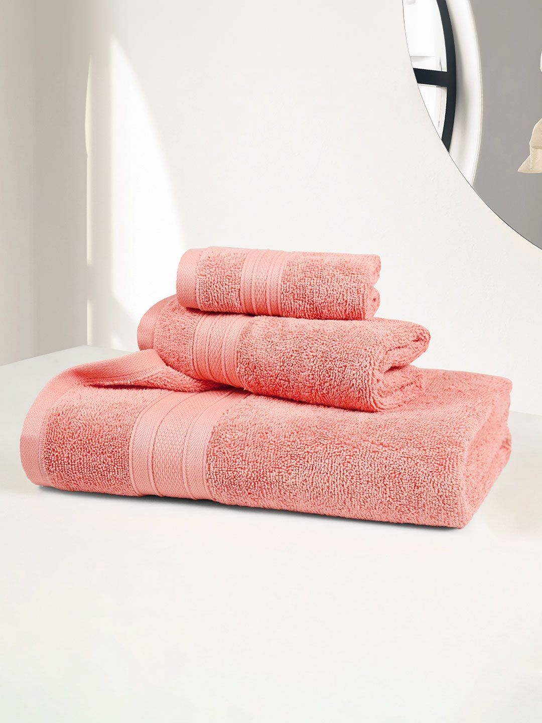 MYTRIDENT Soft Comfort Coral 3 Pieces Pure Cotton 500 GSM Towel Set