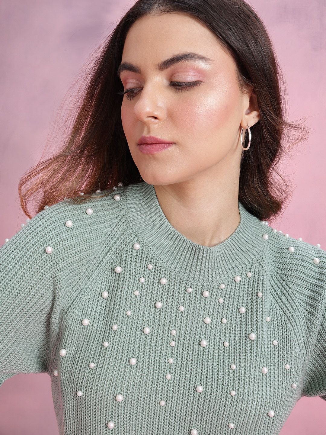 DressBerry Knitted Acrylic Pullover with Pearl Embellished