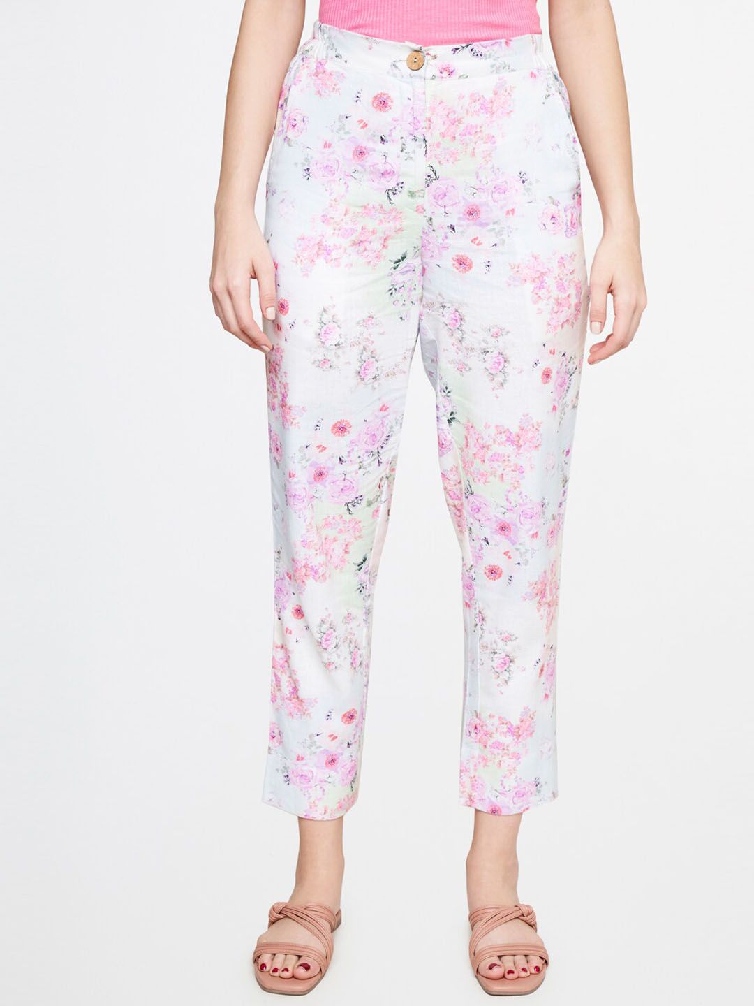 AND Women Floral Printed Tapered Fit Trousers