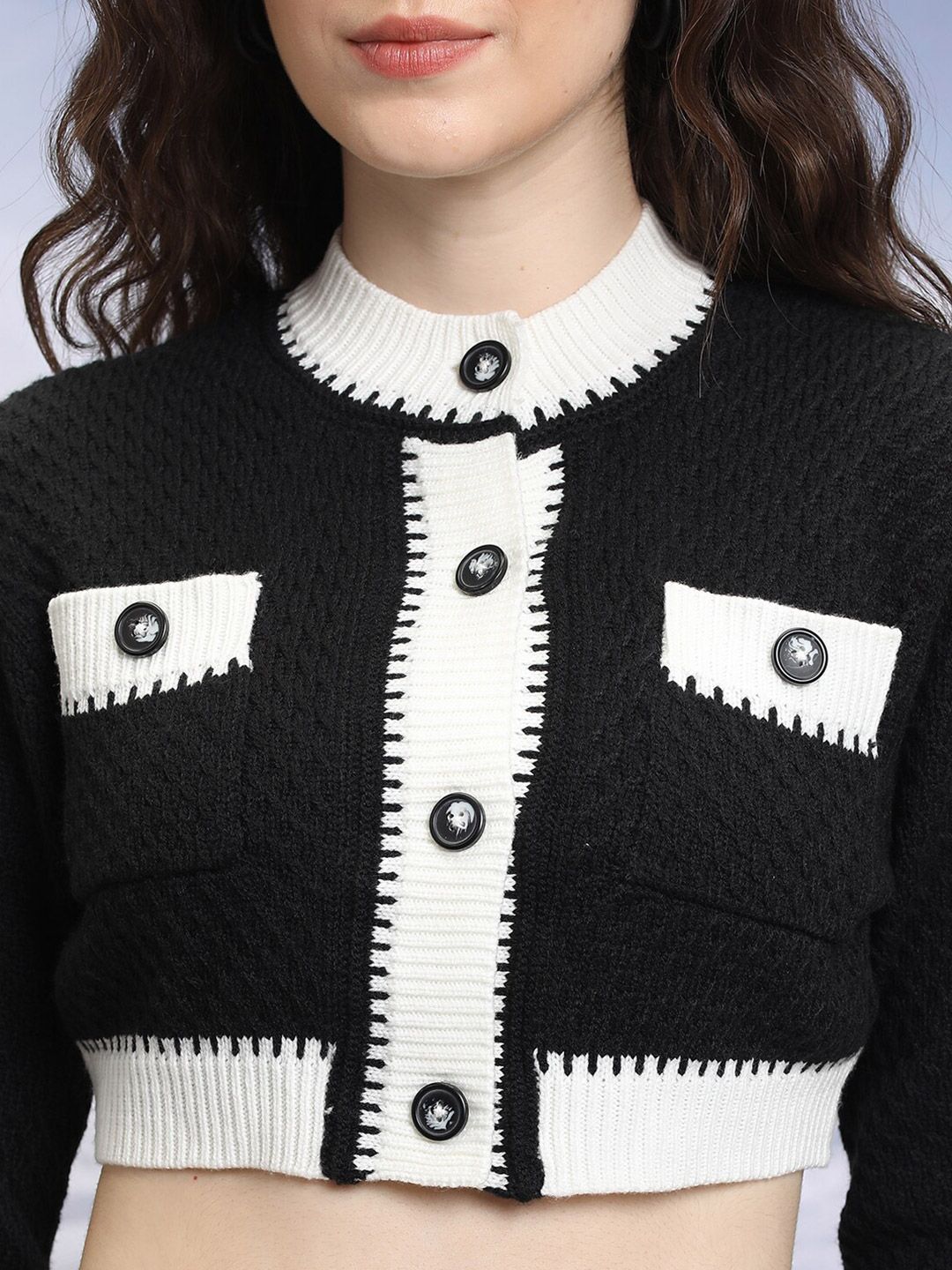 Tokyo Talkies Black Cable Knit Acrylic Crop Cardigan Sweater