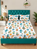 Myntra Elegant Homes White Cartoon Characters 300 TC King Bedsheet with 2 Pillow Covers