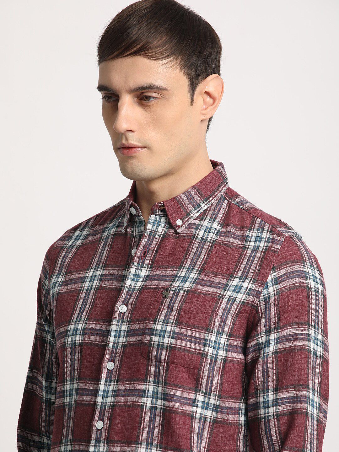 THE BEAR HOUSE Men Checked Slim Fit Button-Down Collar Casual Shirt