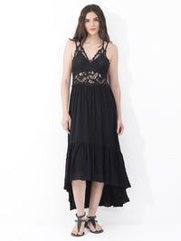 RAREISM Self Design Shoulder Strap Fit & Flare Midi Dress