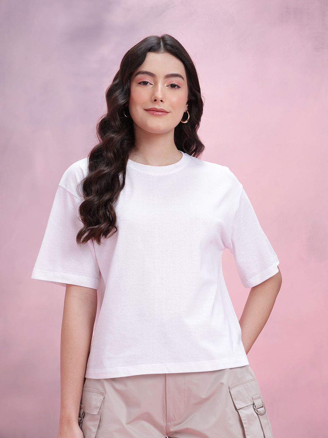 DressBerry Drop-Shoulder Sleeves Relaxed Fit T-shirt
