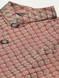 SOJANYA Men Yellow Chikankari Pure Cotton Kurta with Churidar & Nehru Jacket