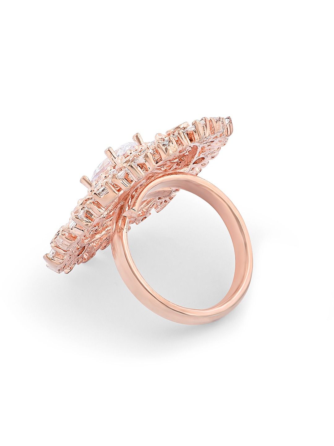 Cincin Jari Boleh Laras Zaveri Pearls Rose Saduran Emas CZ