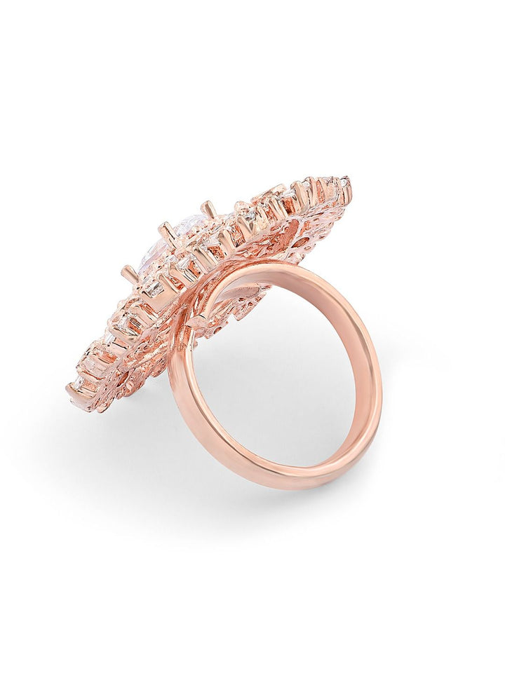Cincin Jari Boleh Laras Zaveri Pearls Rose Saduran Emas CZ