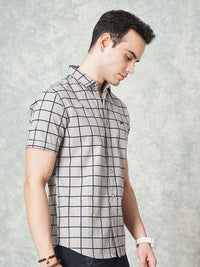 The Indian Garage Co Men Grey Slim Fit Checked Casual Shirt
