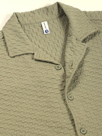 Thomas Scott Men Premium Cuban Collar Textured Solid Cotton Relaxed Fit Casual Shirt