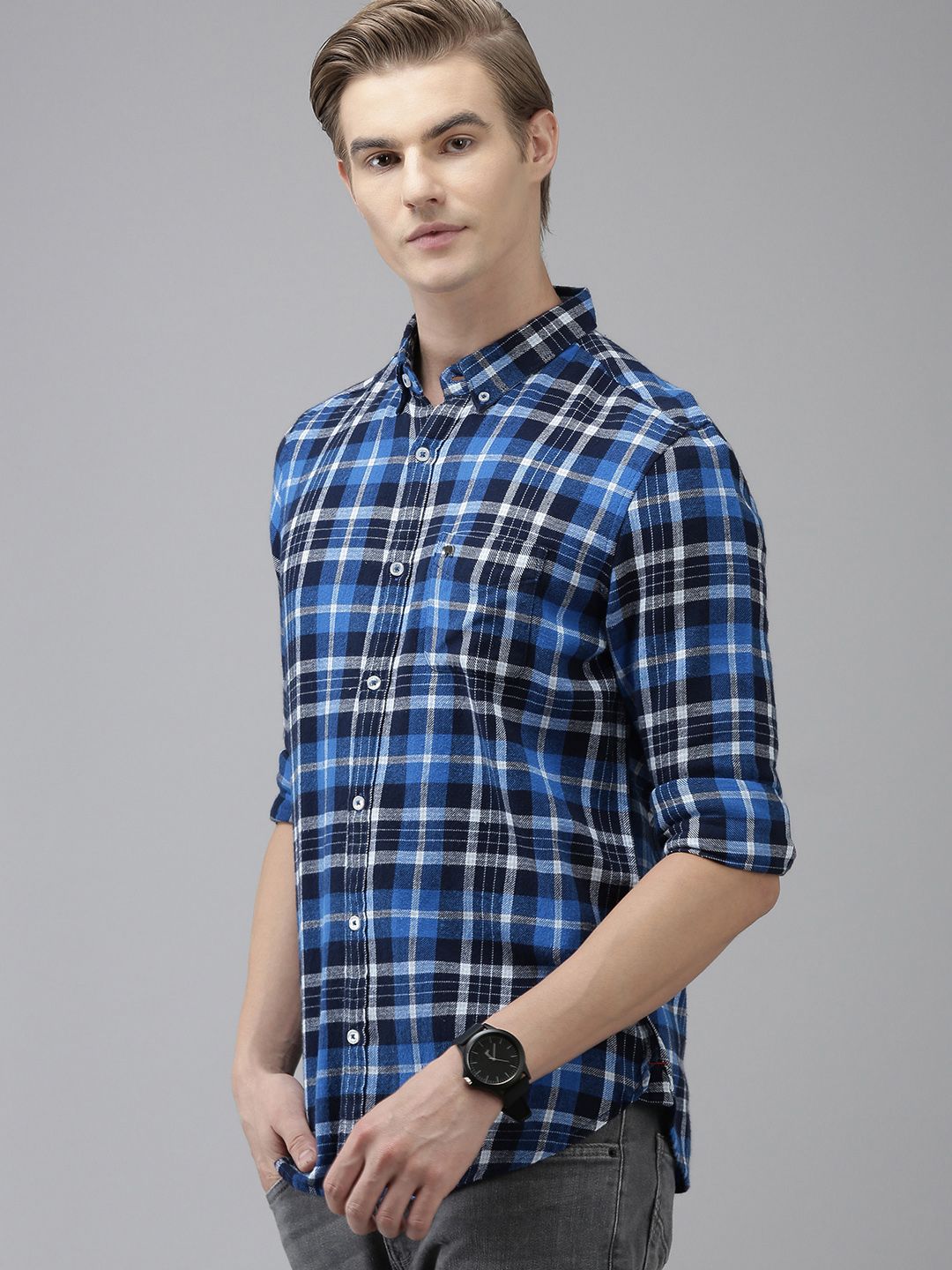 THE BEAR HOUSE Men Blue Slim Fit Opaque Checked Casual Shirt