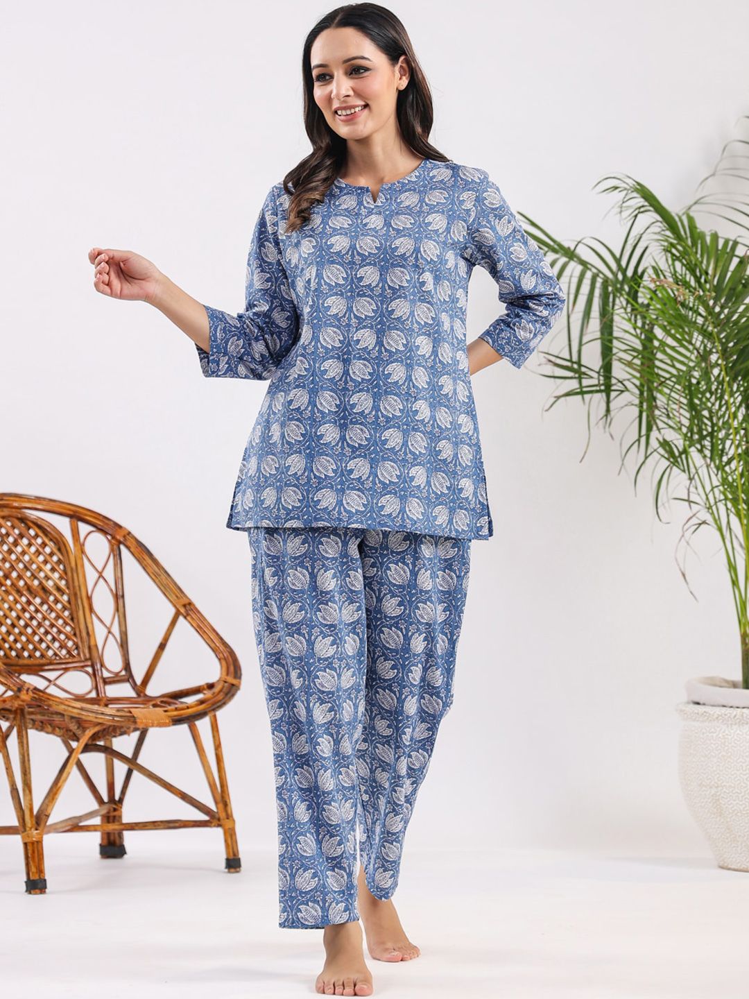 SANSKRUTIHOMES Printed Pure Cotton Night Suit