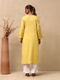 Rumah Wanita Chikankari Cotton Kuning Chikankari Sulam Kurta