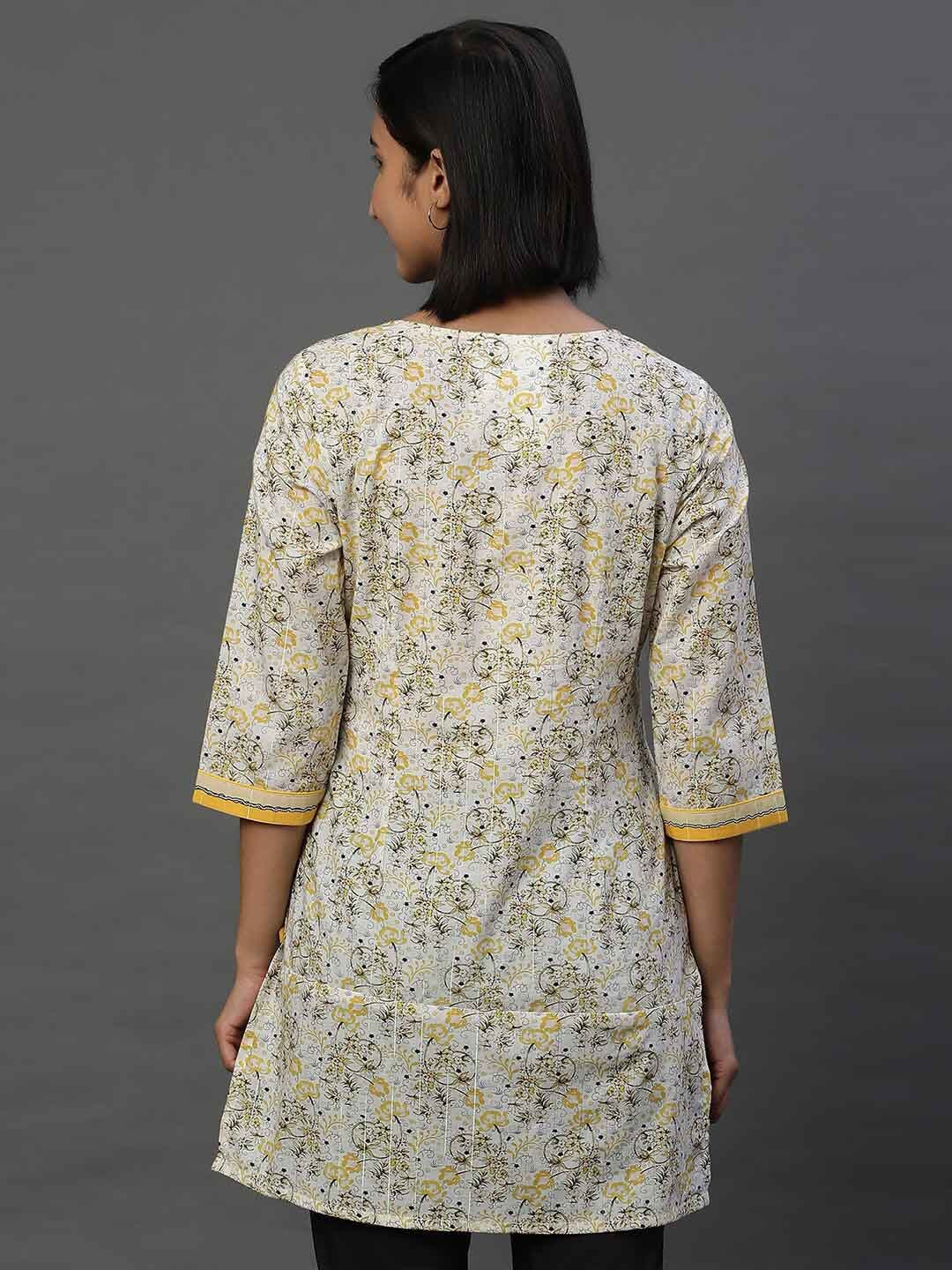 AURELIA Floral Printed V-Neck Pure Cotton Straight Kurti
