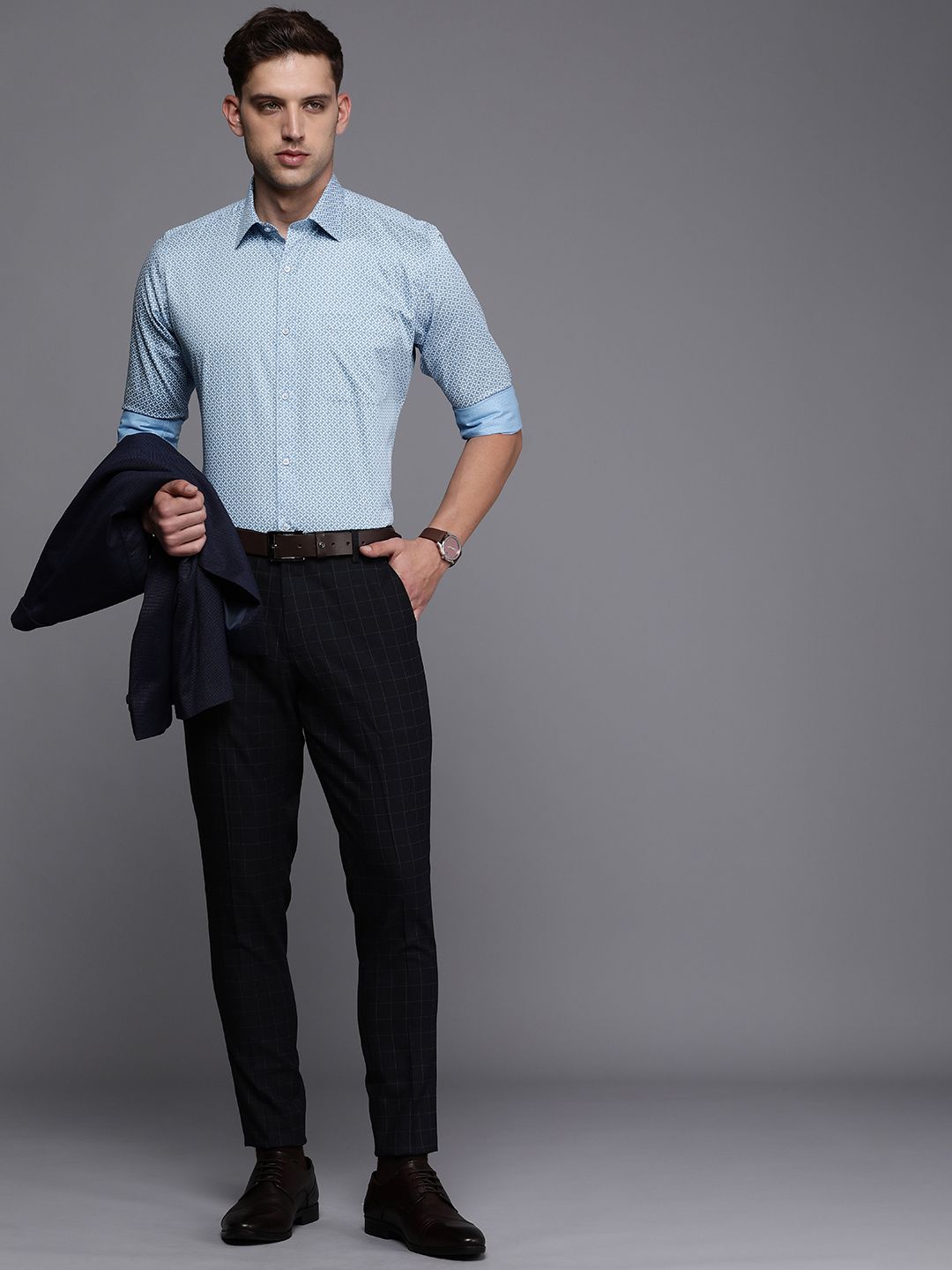 Raymond Slim Fit Geometric Printed Pure Cotton Formal Shirt