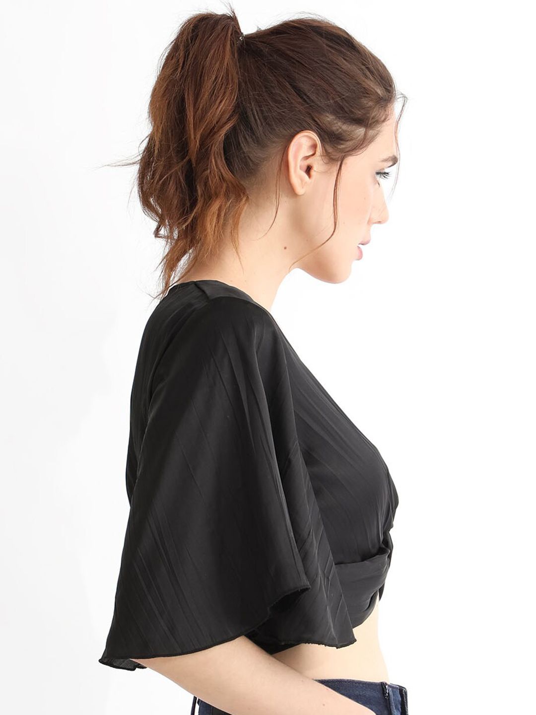 RAREISM V-Neck Flared Sleeve Cotton Crop Top
