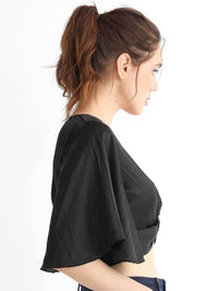 RAREISM V-Neck Flared Sleeve Cotton Crop Top