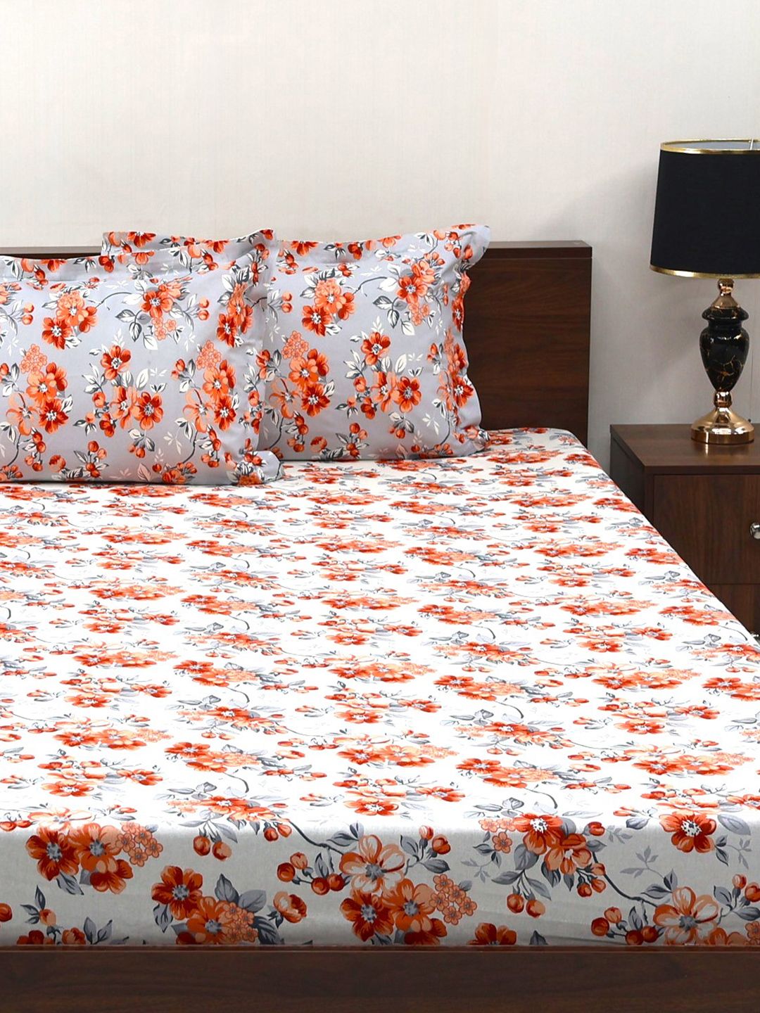 Bombay Dyning Blumen Brown Floral 104 TC Cotton Queen Bedsheet Set-2.24 m x 2.54 m