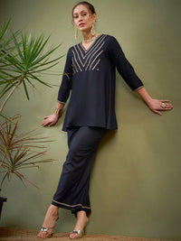 Shae by SASSAFRAS Black Embroidered Ethnic Top With Palazzos