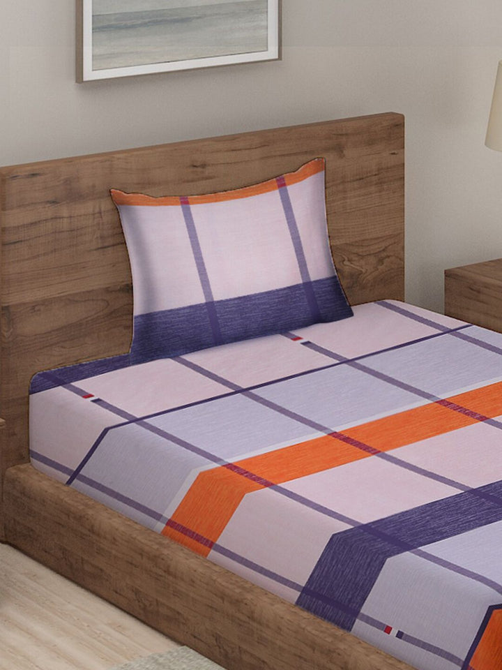 KLOTTHE Purple Geometric Cotton 210 TC Single Fine Bedsheet with a Pillow Cover-225 x 150 cm