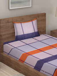 KLOTTHE Purple Geometric Cotton 210 TC Single Fine Bedsheet with a Pillow Cover-225 x 150 cm