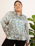 CURVY STREET Plus Size Beige Relaxed Abstract Printed Casual Shirt