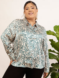 CURVY STREET Plus Size Beige Relaxed Abstract Printed Casual Shirt