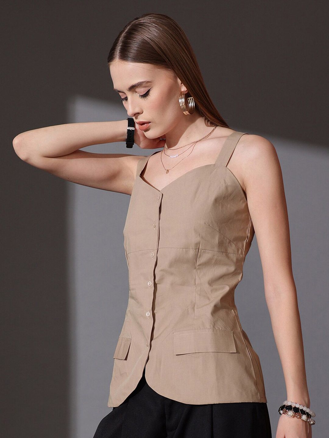 STREET 9 Shoulder Straps Sleeveless Cotton Top