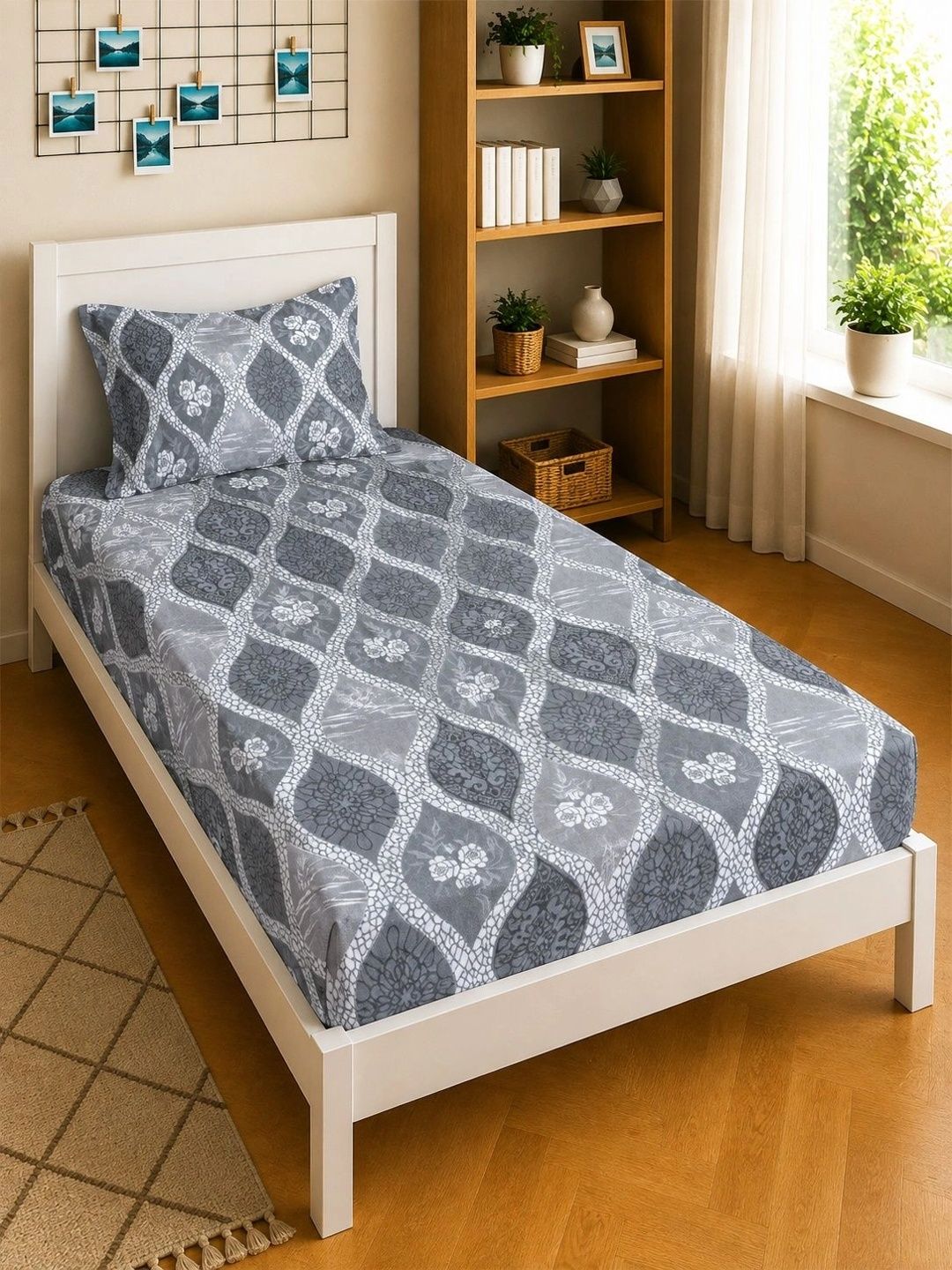 Moda Rapido X KLOTTHE Floral 300 TC Woolen Single Bedsheet with 1 Pillow Cover-225X150 cm