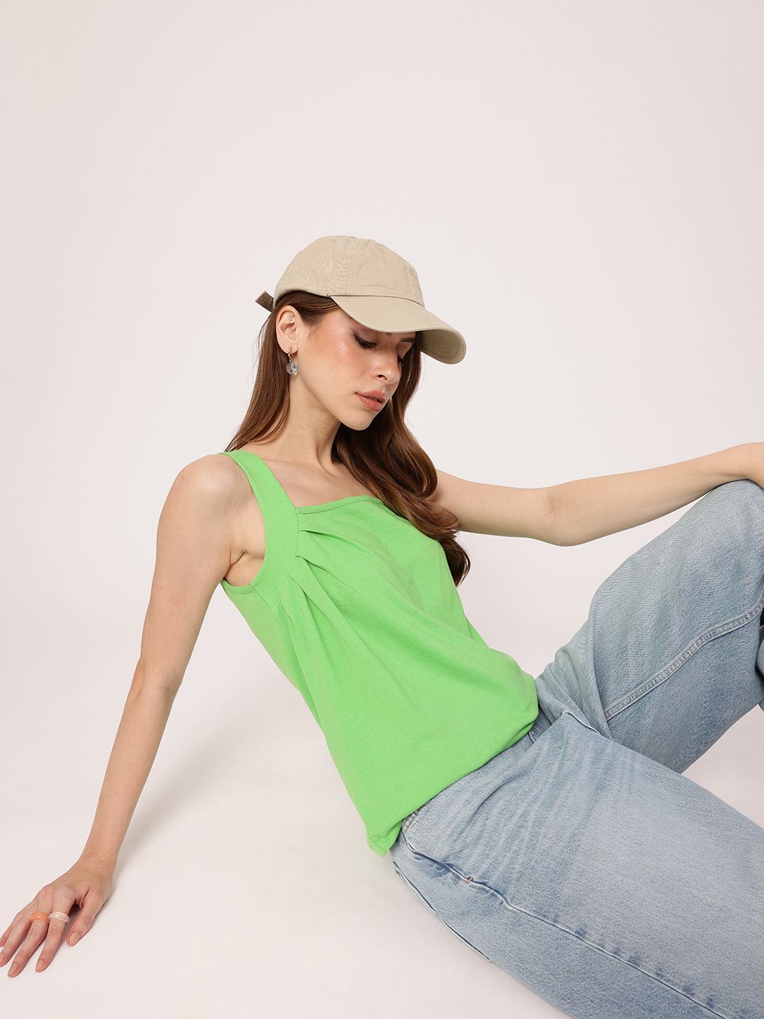 DressBerry Bring On The Green Pleated Sleeveless Top