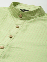 SOJANYA Men Green & Red Kurta with Churidar & Nehru Jacket