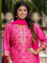 Vishudh Embroidered Thread Work Kurta & Trousers With Dupatta