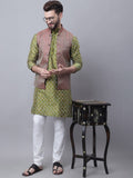 SOJANYA Embroidered Straight Kurta With Churidar & Nehru Jacket