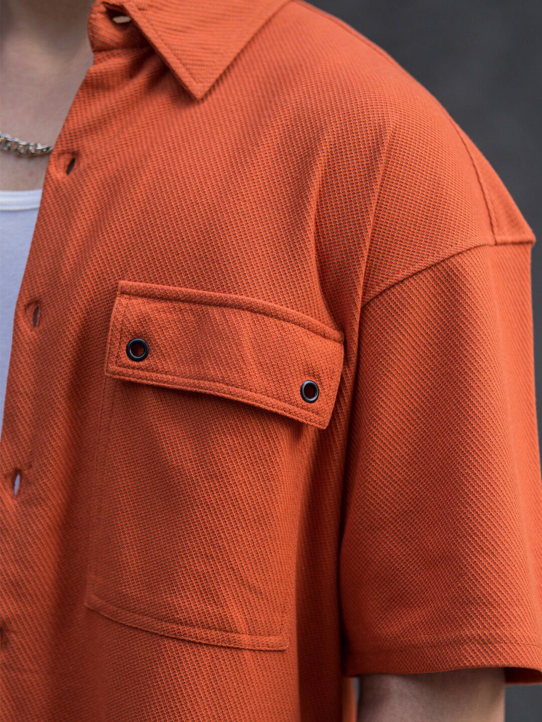 Powerlook Orange Boxy Opaque Drop Shoulder Casual Shirt