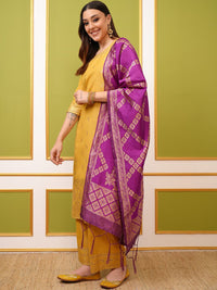 Vishudh Yellow Ethnic Motifs Printed Regular Kurta With Palazzos & Dupatta