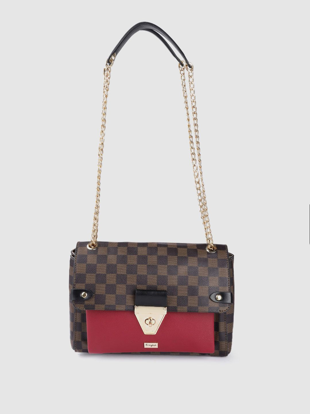 Berrylush Brown Checked Sling Bag