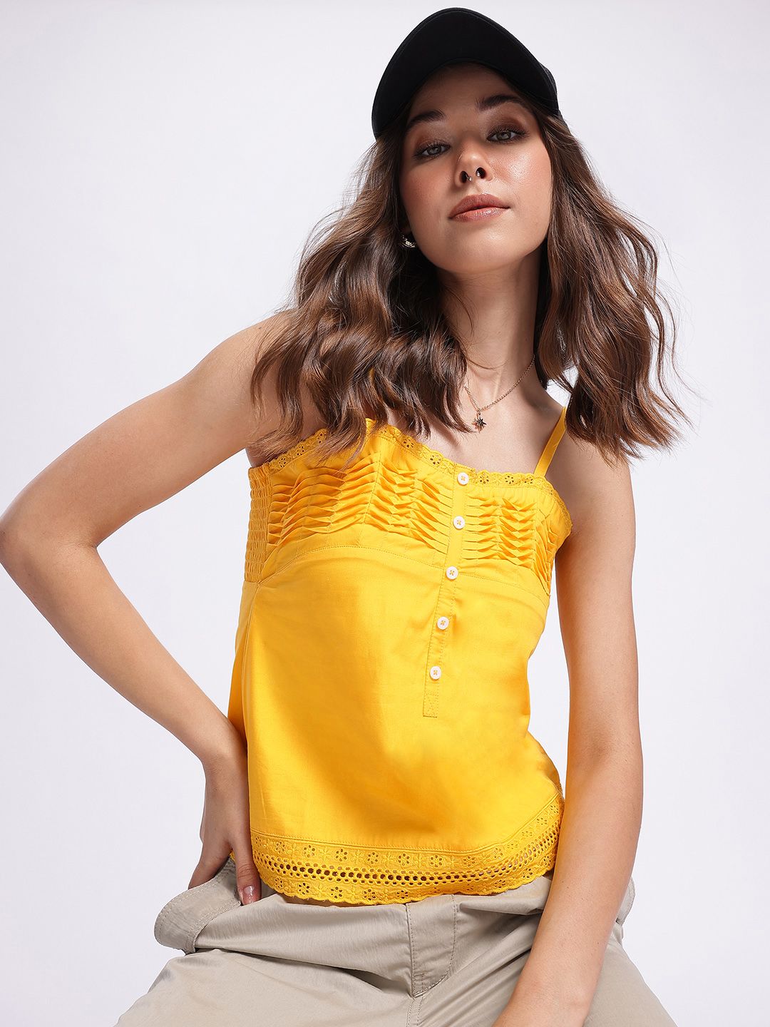 DressBerry Sunkissed Silhouettes Schiffli Embroidered Smocked Top