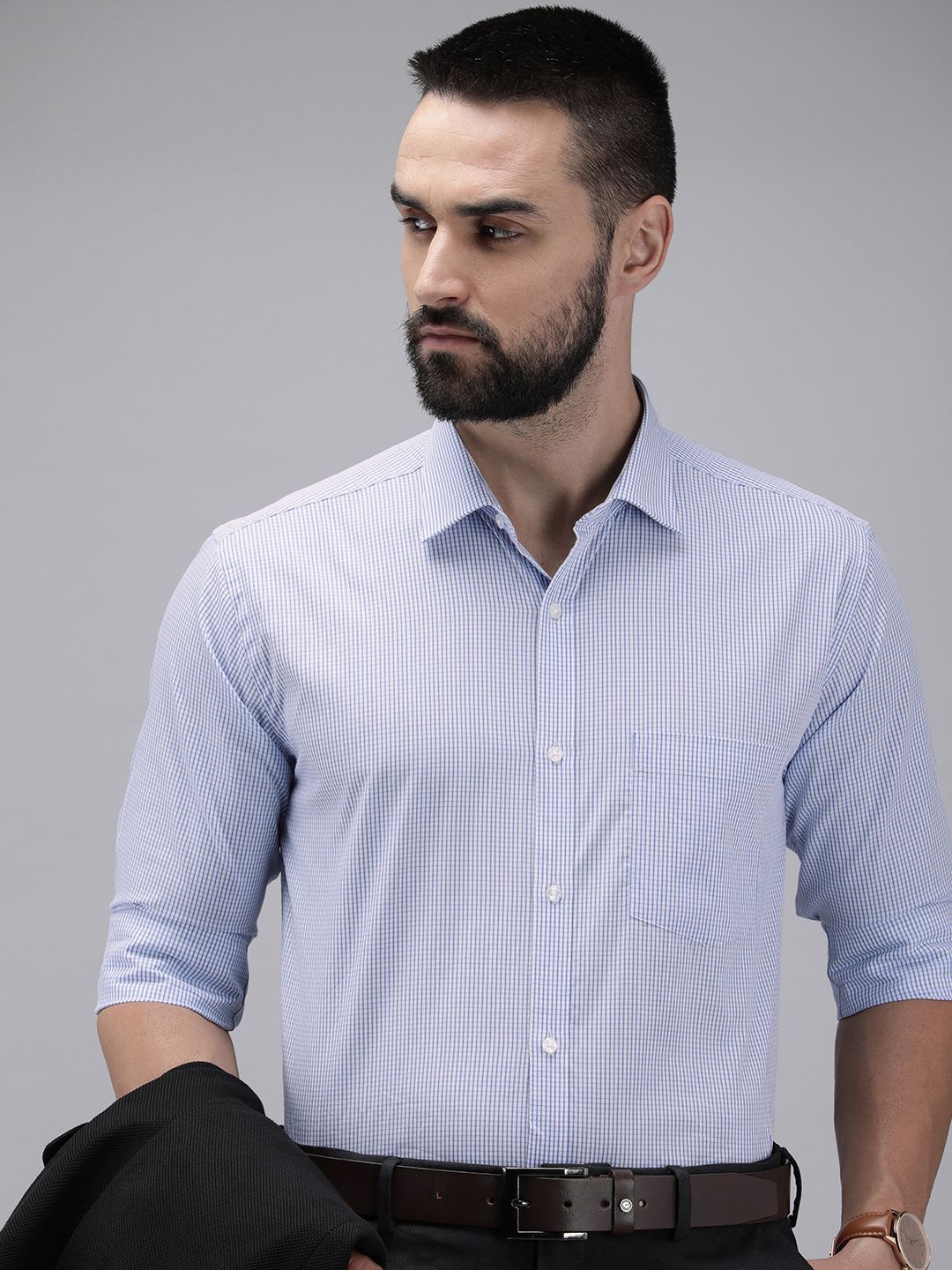 Park Avenue Pure Cotton Slim Fit Micro Checks Opaque Formal Shirt