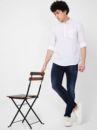 SPYKAR Mandarin Collar Long Sleeves Casual Linen Shirt