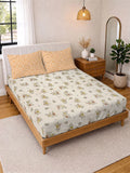 KLOTTHE Beige & Peach-Coloured Floral 300 TC King Bedsheet with 2 Pillow Covers