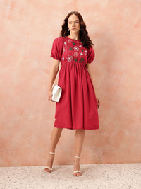 all about you Floral Embroidered Puff Sleeve Fit & Flare Dress