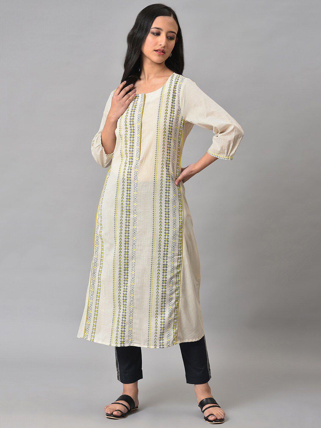 W Women Striped Cotton Kurta