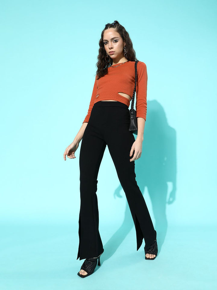 STREET 9 Women Chic Rust Solid Cropped Top