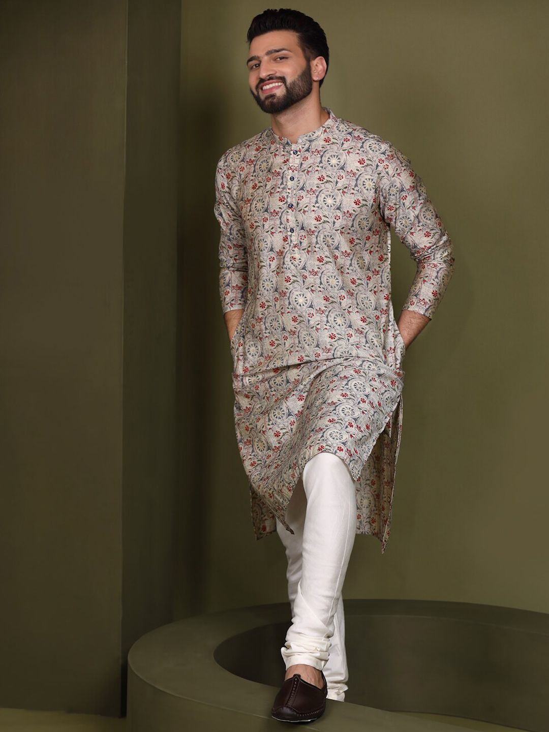 KISAH Men Kantha Printed Regular Fit Kurta