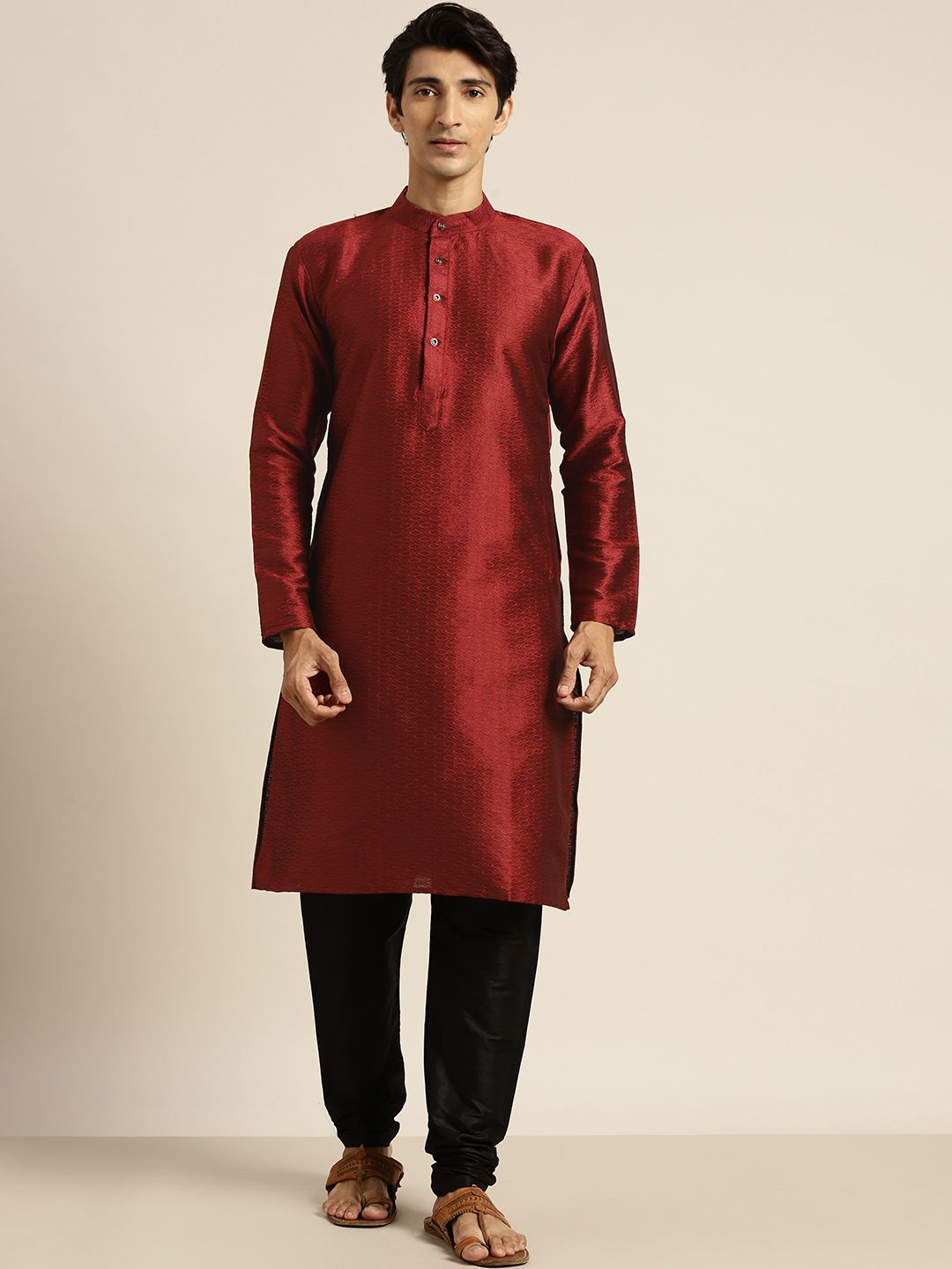 SOJANYA Men Maroon Woven Design Kurta