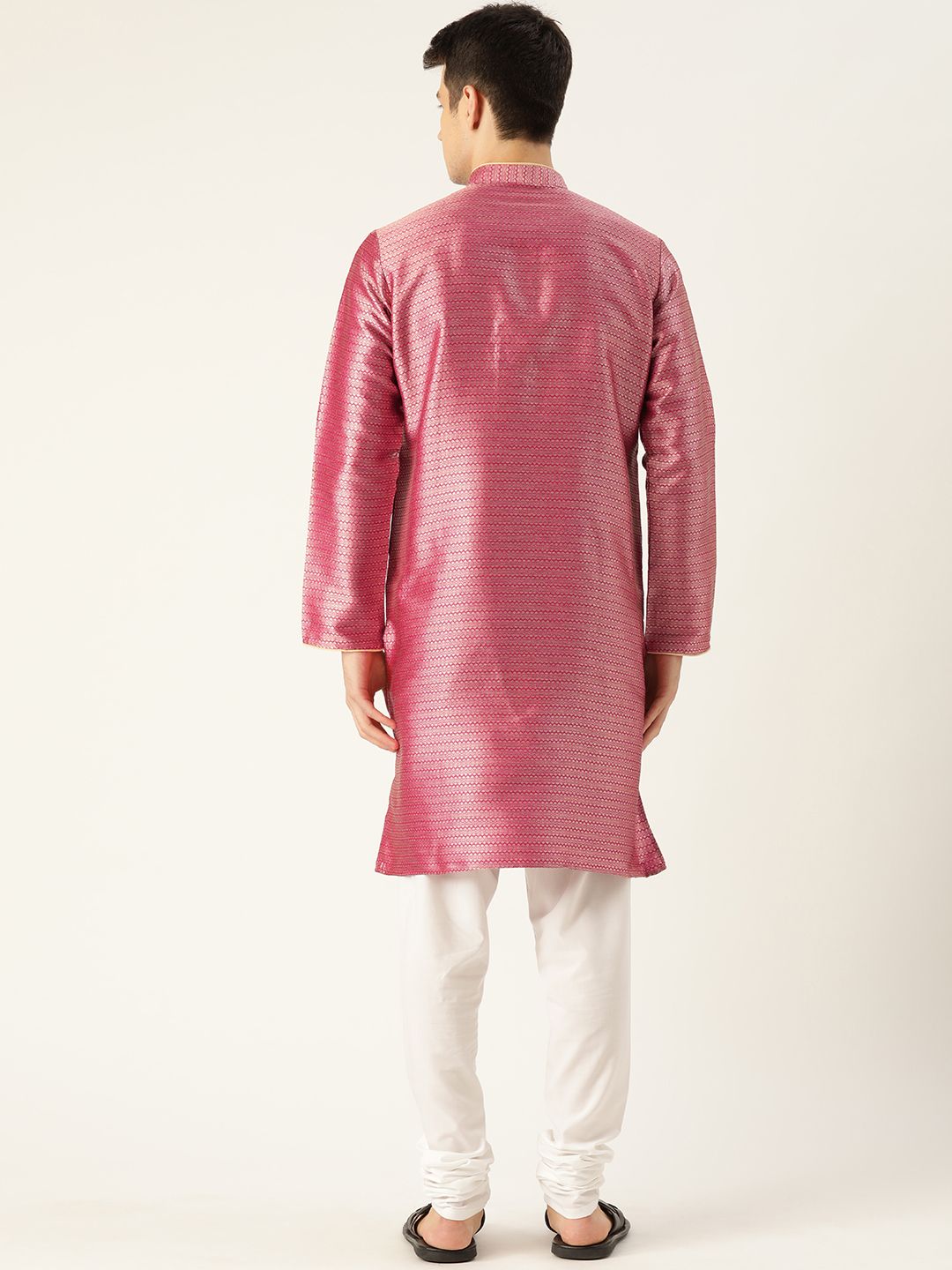 SOJANYA Men Pink & Golden Woven Design Straight Kurta