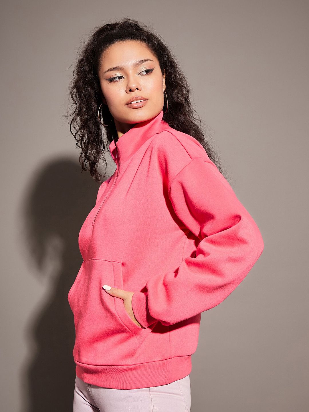 SASSAFRAS Pink Mock Collar Sweatshirt