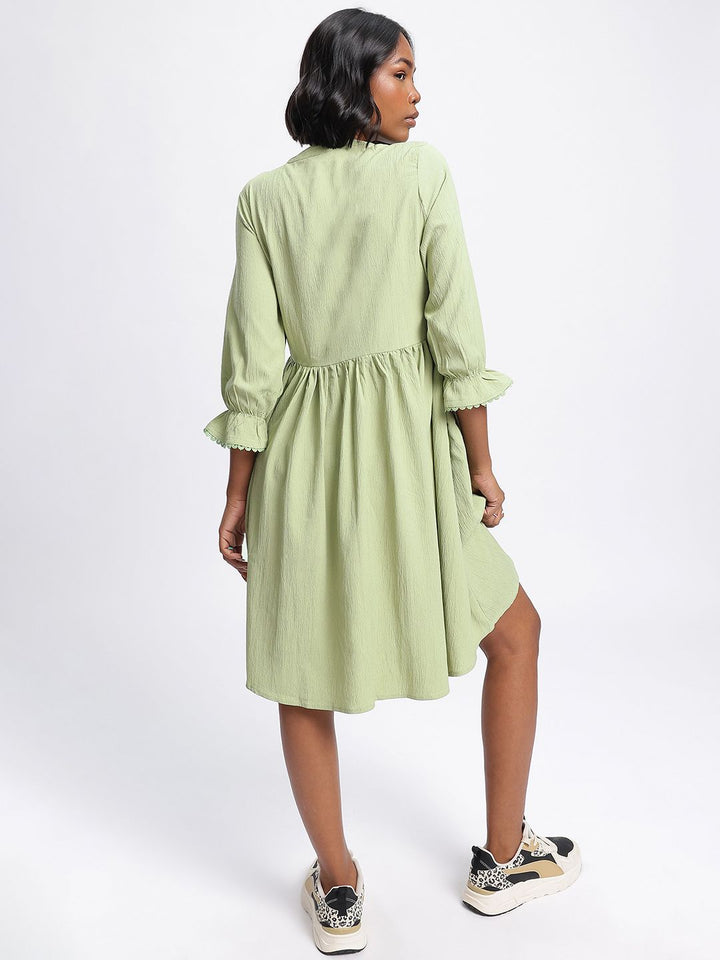 DressBerry Gathered Sophistication A-line Dress with Lace Insert