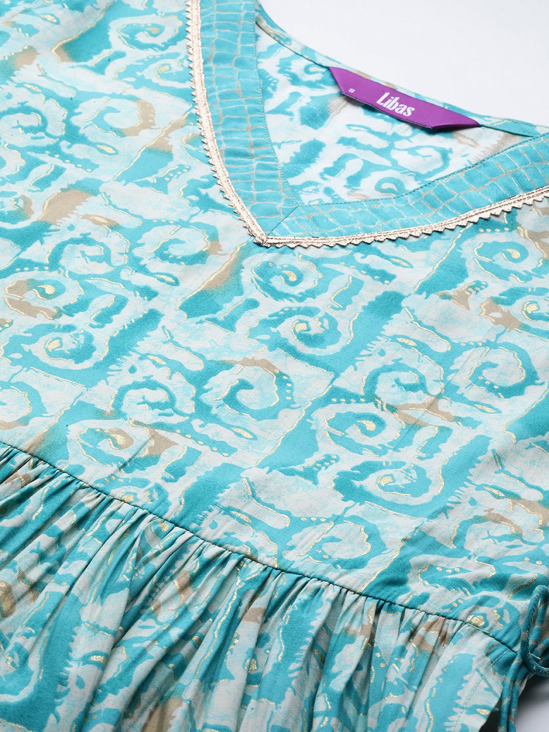 Libas Women Printed Pleated Gotta Patti Kurta with Palazzos & With Dupatta