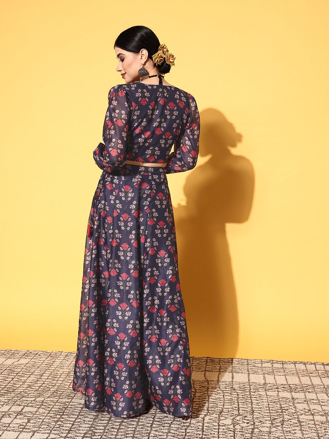 Shae by SASSAFRAS Navy Blue Printed Ready to Wear Lehenga Choli