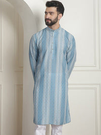 SOJANYA Mandarin Collar Lengan Panjang Cotton Thread Work Kurta